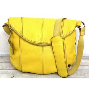 The Sak STITCHED YELLOW GENUINE LEATHER MEDIUM ZIP FLAP SHOULDER BAG CROSSBODY